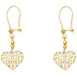 14K Yellow Gold Open Heart Earrings