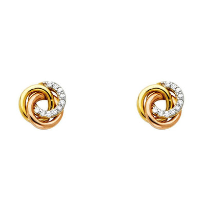 14K Yellow Gold 7mm Flower CZ Stud Earrings