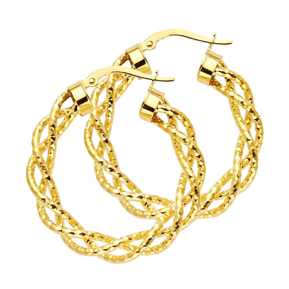 14K Yellow Gold 3mm Twisted Hoop Earrings