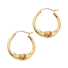 Load image into Gallery viewer, 14k Yellow Gold 2mm Small Heart Diamond Cut Hoop Earrings