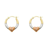 14k Tri Color Gold 14mm Small Heart Diamond Cut Oval Hoop Earrings