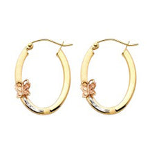 Load image into Gallery viewer, 14k Tri Color Gold 17mm Polished Small Butterfly Hoop Earrings