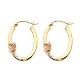 14k Tri Color Gold 17mm Polished Small Butterfly Hoop Earrings
