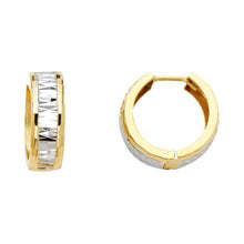 Load image into Gallery viewer, 14k Two Tone Gold 5mm Polished Faceted Style Diamond Cut Huggies Earrings