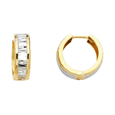 14k Two Tone Gold 5mm Polished Faceted Style Diamond Cut Huggies Earrings
