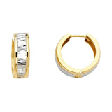 14k Two Tone Gold 5mm Polished Faceted Style Diamond Cut Huggies Earrings