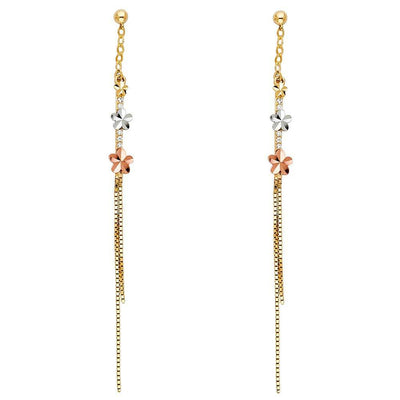 14K Yellow Gold Flower Hanging Earrings