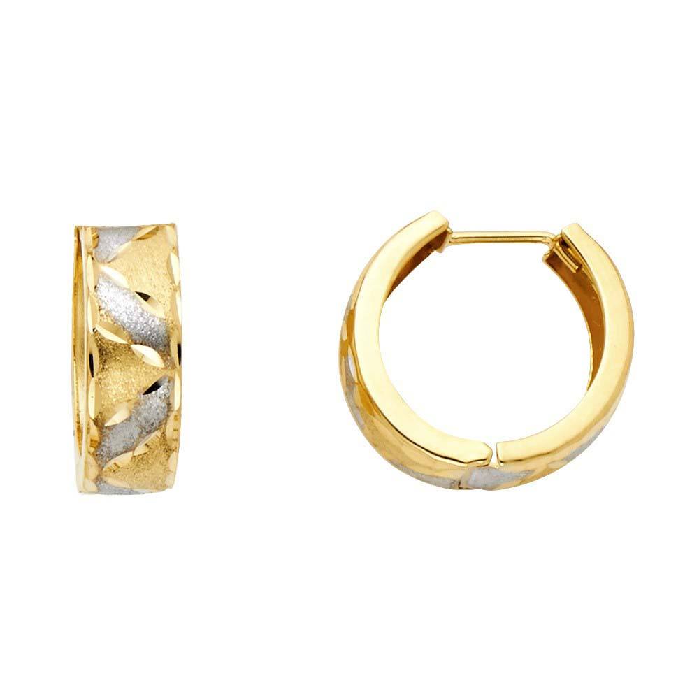 14k Two Tone Gold 5mm Satin Faceted Style Diamond Cut Huggies Earrings