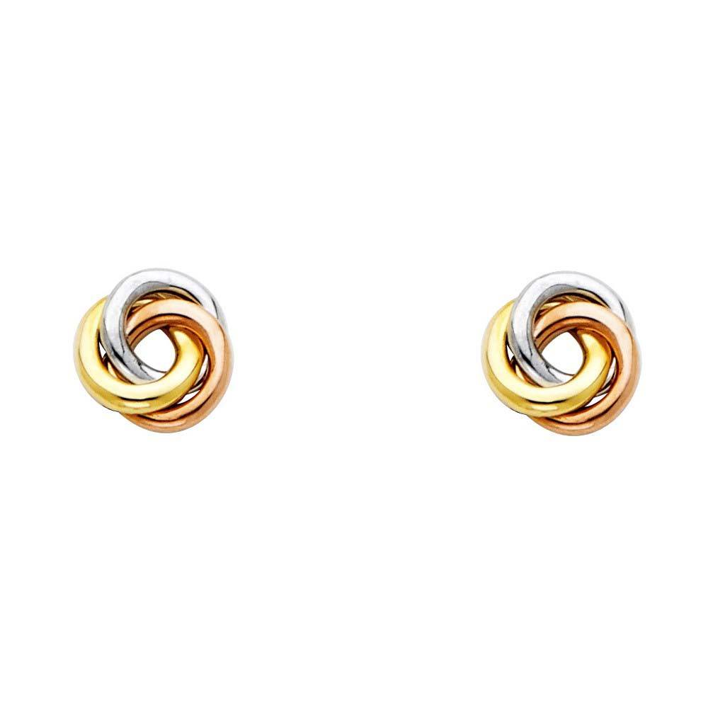14K Tri Color Gold 8mm Three Circle Stud Earrings
