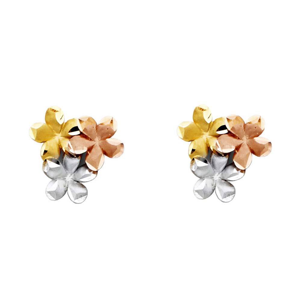 14k Tri Color Gold 11mm Flower Stud Earrings