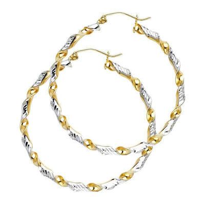 14K Two Tone Gold 2mm Twisted Hoop Earrings