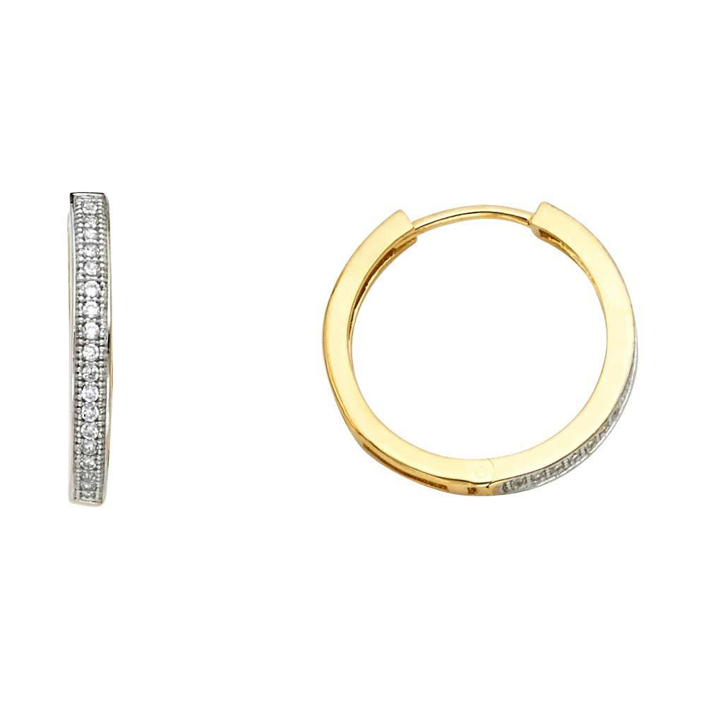 14K Yellow Gold 2mm Clear CZ Huggies Earrings