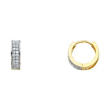 14K Yellow Gold 3mm Clear CZ Two Line Huggies Earrings