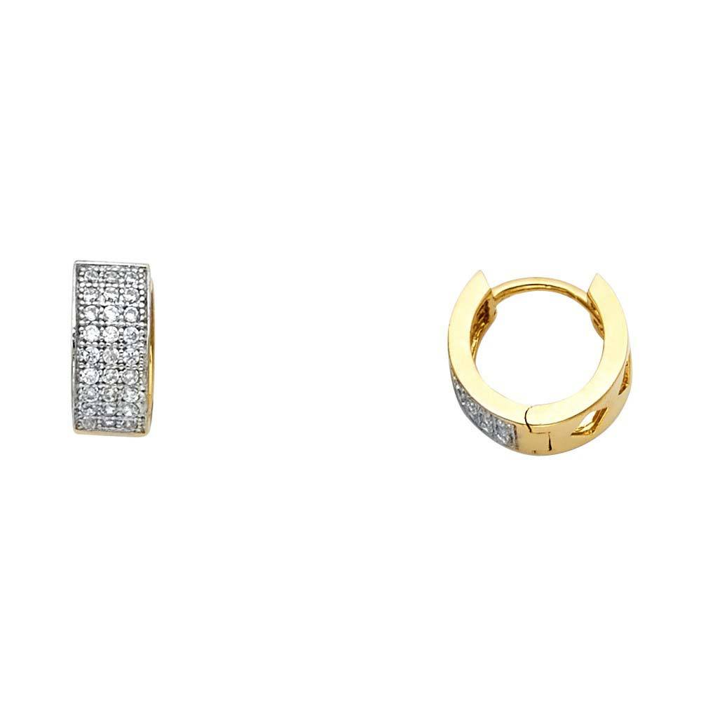 14K Yellow Gold 4mm Clear CZ Three line Huggies Earrings