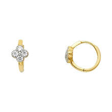 Load image into Gallery viewer, 14K Yellow Gold 6mm Clear CZ Flower Huggies Earrings