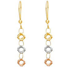 Load image into Gallery viewer, 14K Tri Color Perforated Ball Hanging Earrings