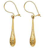 14K Yellow Gold Diamond Cut Hollow Teardrop Hanging Earrings