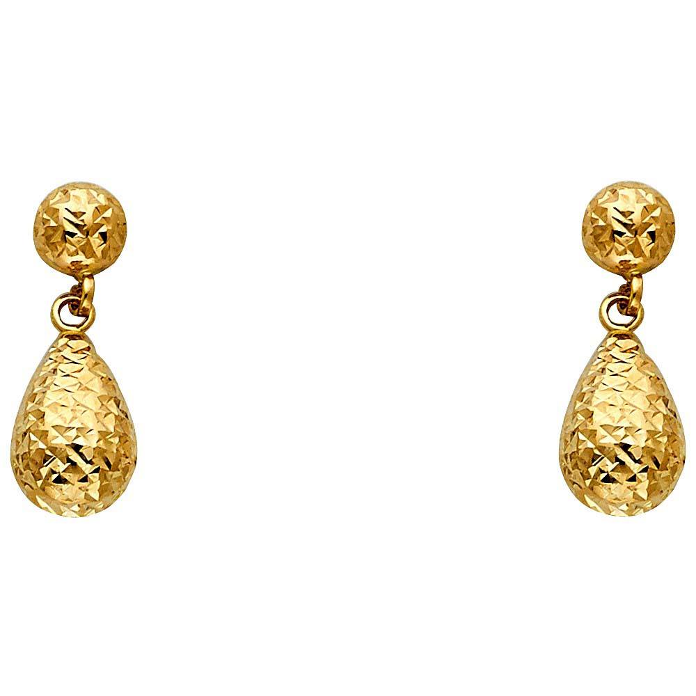 14K Yellow Gold Diamond Cut Hollow Teardrop With Post Earrings