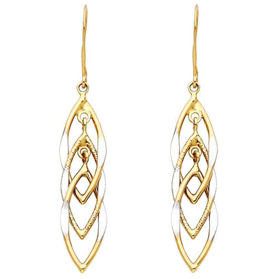 14K Two Tone Gold MUL Hanging Hollow Design Tube Earrings