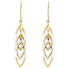 14K Two Tone Gold MUL Hanging Hollow Design Tube Earrings