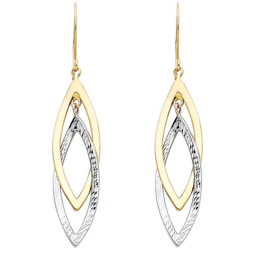 14K Two Tone Gold Hollow Design Tube Earrings