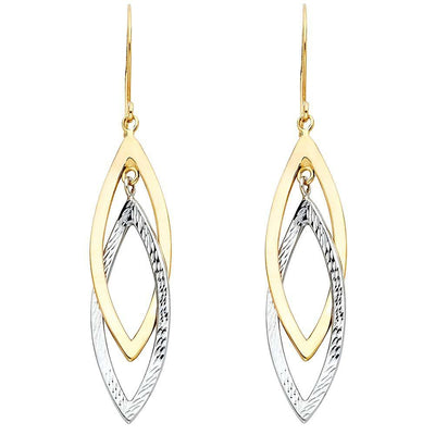 14K Two Tone Gold Hollow Design Tube Earrings