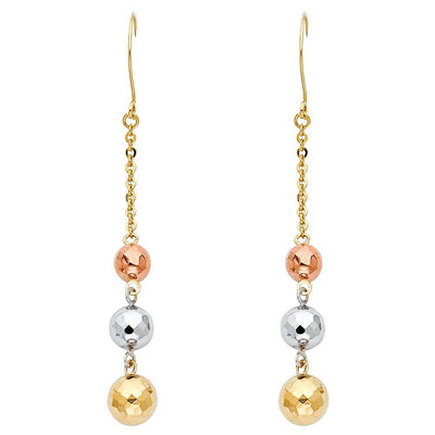 14K Tri Color 3 Disco Ball Hanging Earrings