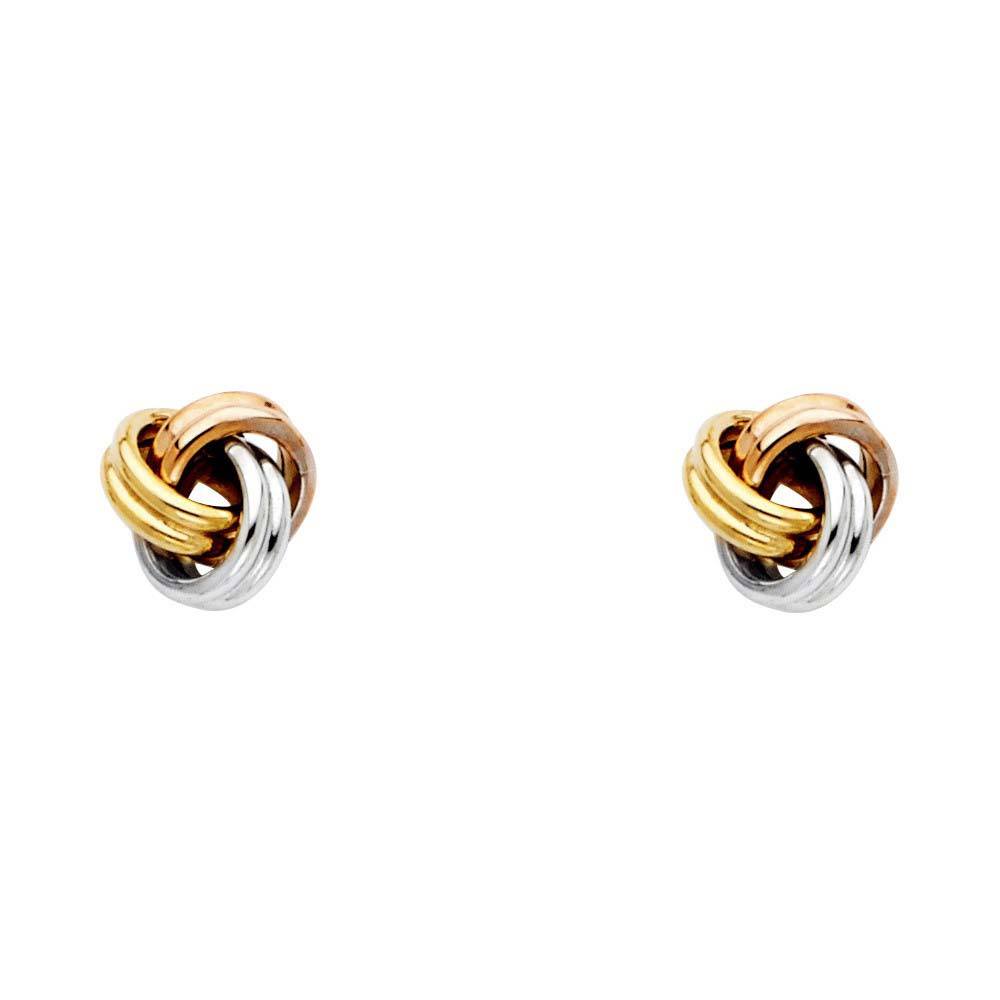 14K Tri Color Gold 7mm Love Knot Earrings