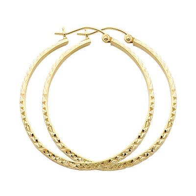 14K Yellow Gold 3mm DC Hoop Earrings