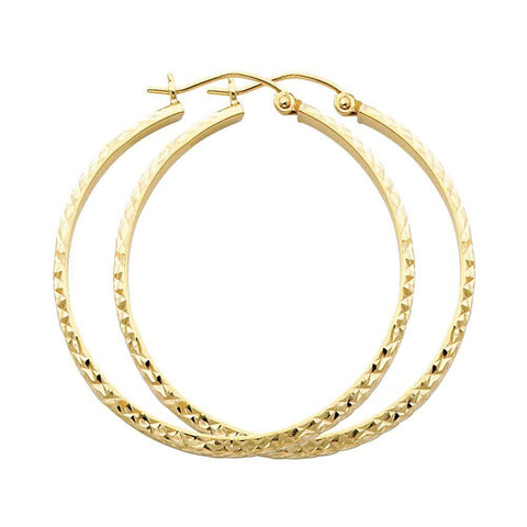 14K Yellow Gold 3mm DC Hoop Earrings