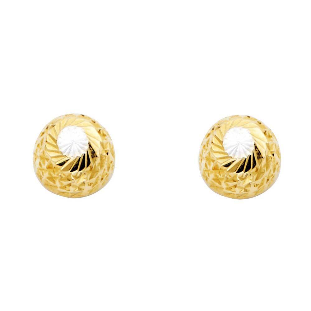 14K Two Tone Gold 9mm DC Half Ball Earrings With Push Back