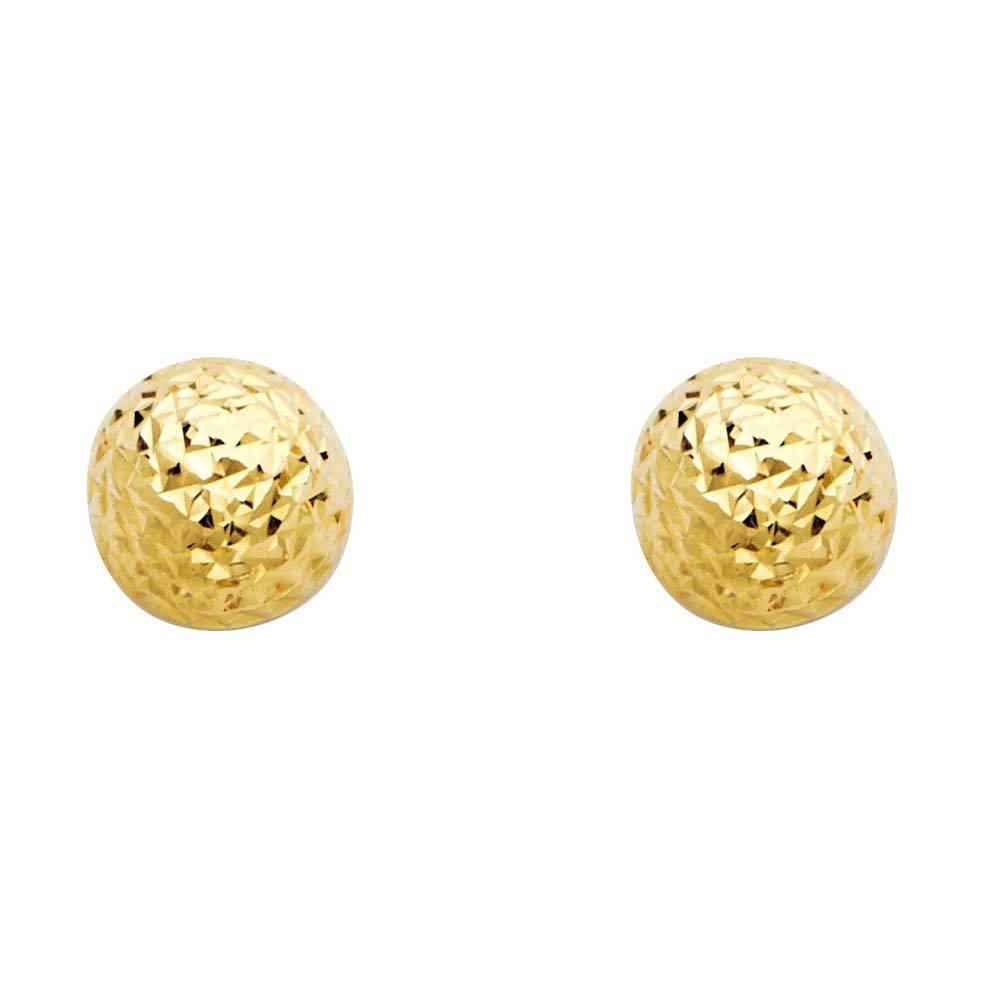 14K Yellow Gold 9mm DC Half Ball Earrings With Push Back