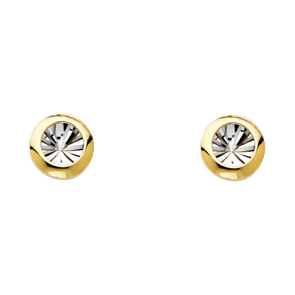 14K Two Tone Gold DC 8mm RD Earrings With Push Back