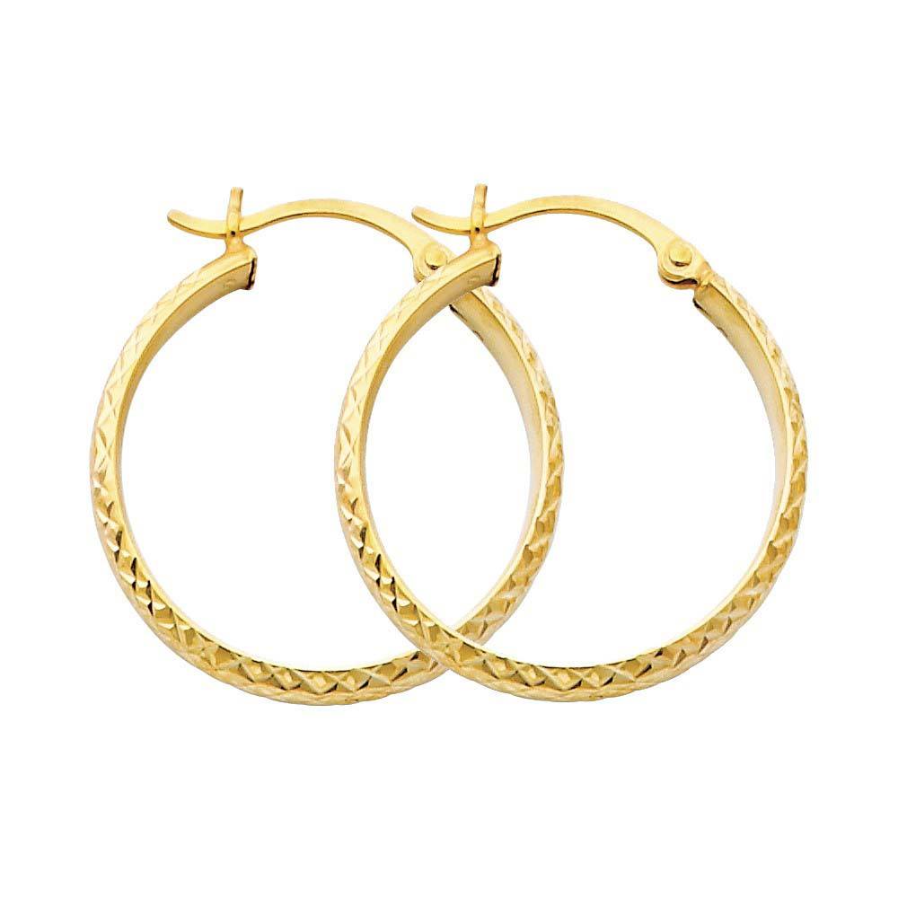 14K Yellow Gold 3mm DC Hoop Earrings