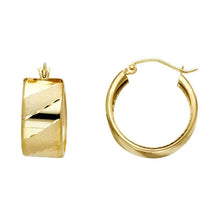 Load image into Gallery viewer, 14K Yellow Gold Small Polished And Satin Pattern ST Wide Diagonal Diamond Cut Latch And Hinge-Notch Post Backing Hoop Earrings