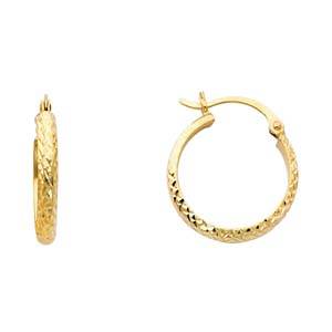 14K Yellow Gold 3mm DC Hoop Earrings