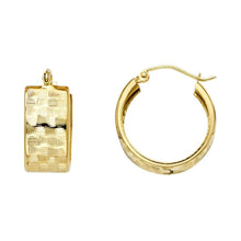 Load image into Gallery viewer, 14K Yellow Gold Small Basket Polished Pattern ST Wide Diamond Cut Design Latch And Hinge-Notch Post Backing Hoop Earrings