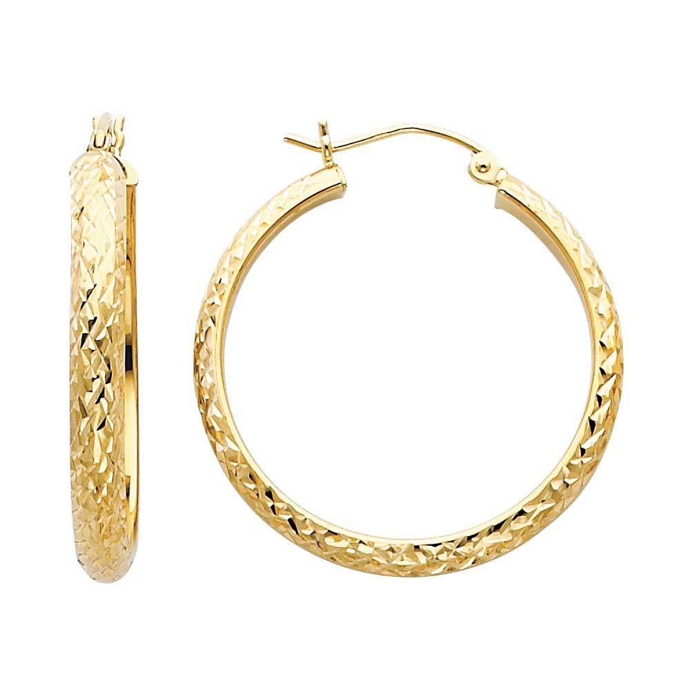 14K Yellow Gold 3.5mm DC Hoop Earrings