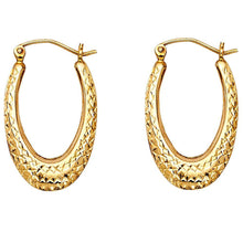 Load image into Gallery viewer, 14K Yellow Gold Teardrop Medium Diamond Cut Polished Crescent Oval Hollow Latch And Hinge-Notch Post Hoop Earrings