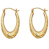 14K Yellow Gold Teardrop Medium Diamond Cut Polished Crescent Oval Hollow Latch And Hinge-Notch Post Hoop Earrings