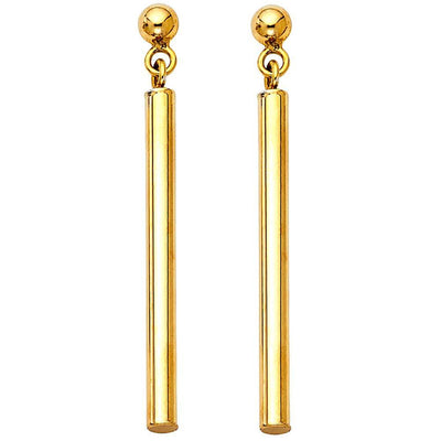 14K Yellow Gold Round Bar Hanging Earrings