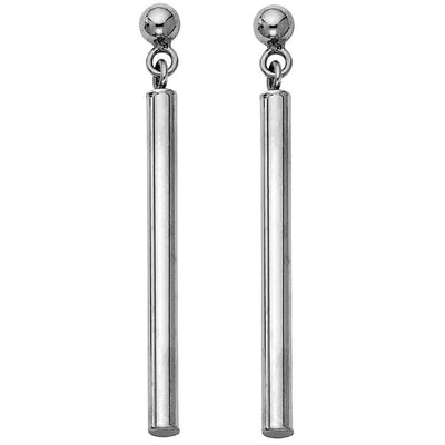 14K White Gold Round Bar Hanging Earrings