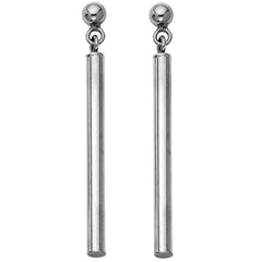14K White Gold Round Bar Hanging Earrings