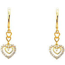 Load image into Gallery viewer, 14K Yellow Gold CZ Heart Hanging Earrings