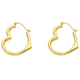 14k Yellow Gold 13mm Polished Angled Hollow Heart Earrings With Hinge Notch Post Backing