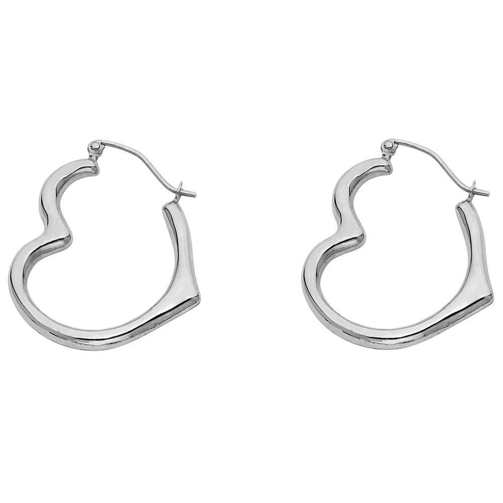 14k White Gold 13mm Polished Angled Hollow Heart Earrings With Hinge Notch Post Backing