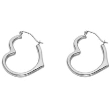 Load image into Gallery viewer, 14k White Gold 13mm Polished Angled Hollow Heart Earrings With Hinge Notch Post Backing