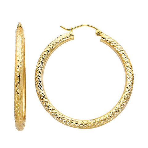 14K Yellow Gold 3mm DC Hoop Earrings