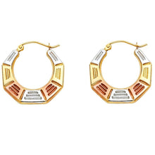 Load image into Gallery viewer, 14k Tri Color Gold 21mm Polished Textured Crescent Fancy Hollow Hoop Earrings