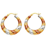 14k Tri Color Gold 22mm Polished Ribbed Crescent Fancy Hollow Hoop Earrings